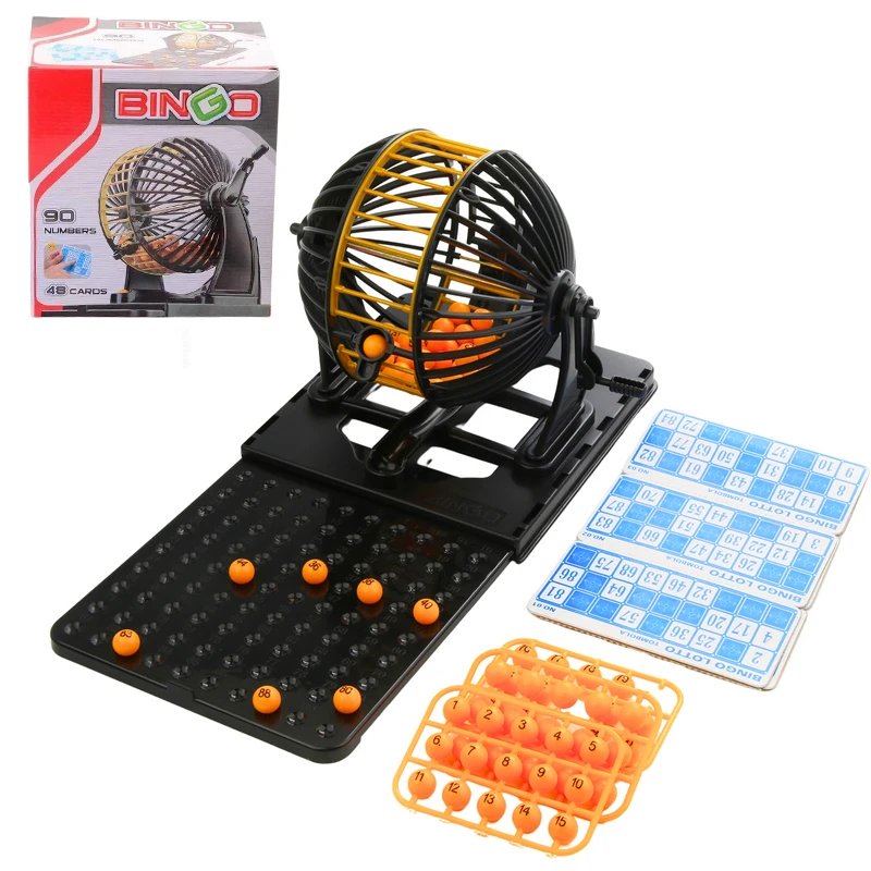 Family Bingo Lotto Numbers Machine Game – 90 Number Balls, 72 Bingo Cards, 6-Cage Lockdown Bingo Cage (8229)